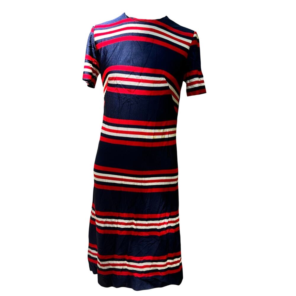 Vintage 60s/70s MOD Shift Dress Size Small/Med A-line Blue Red Stripe